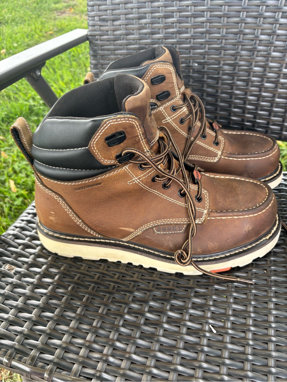 Men's Brown Leather Work Boots with Black Padded Collar